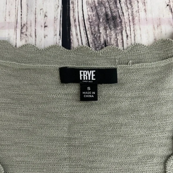 Frye Sage Green Pointelle Scalloped Cotton Cardigan Sweater Womens S Cottagecore - Picture 4 of 8